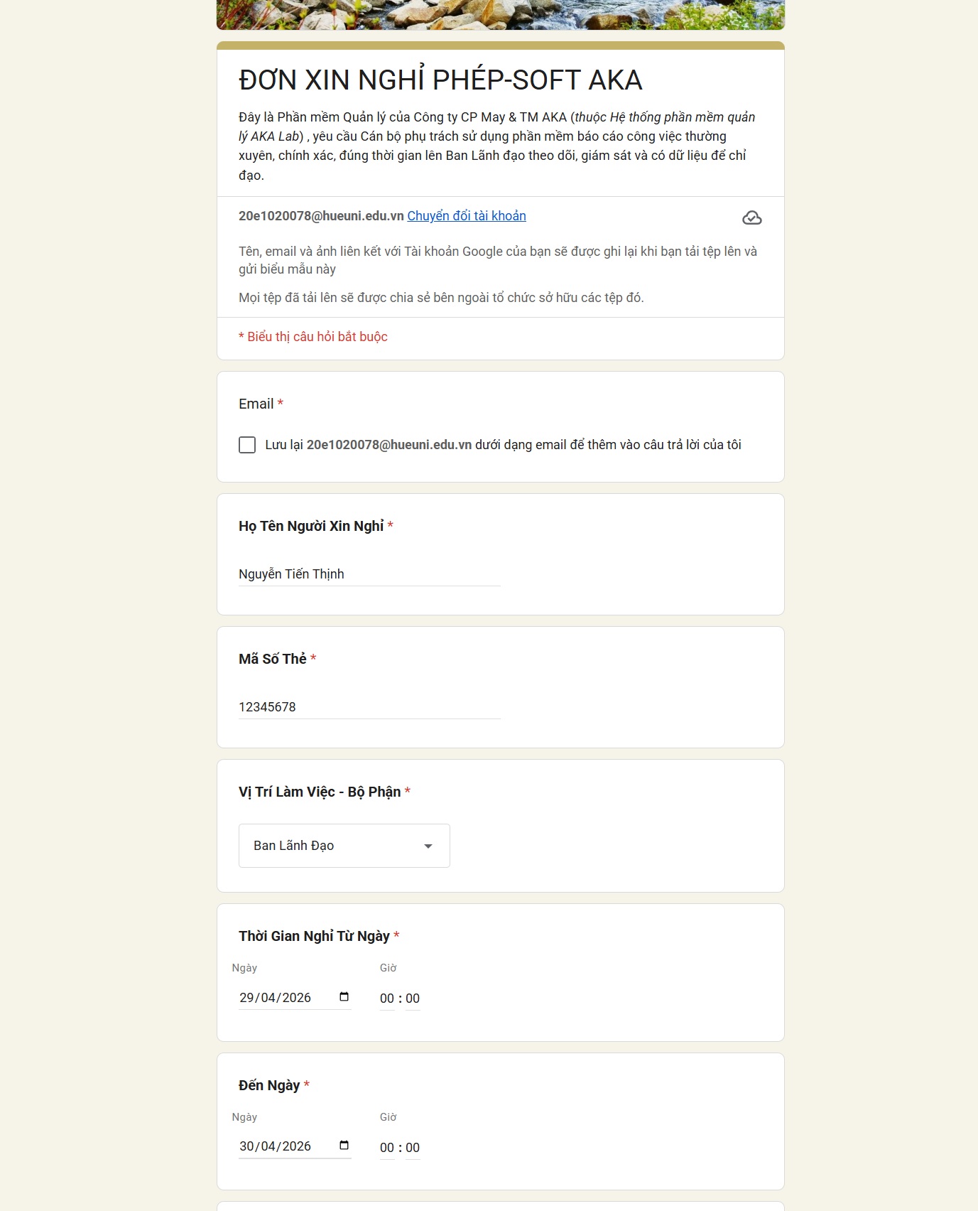 Google Form Đăng Ký