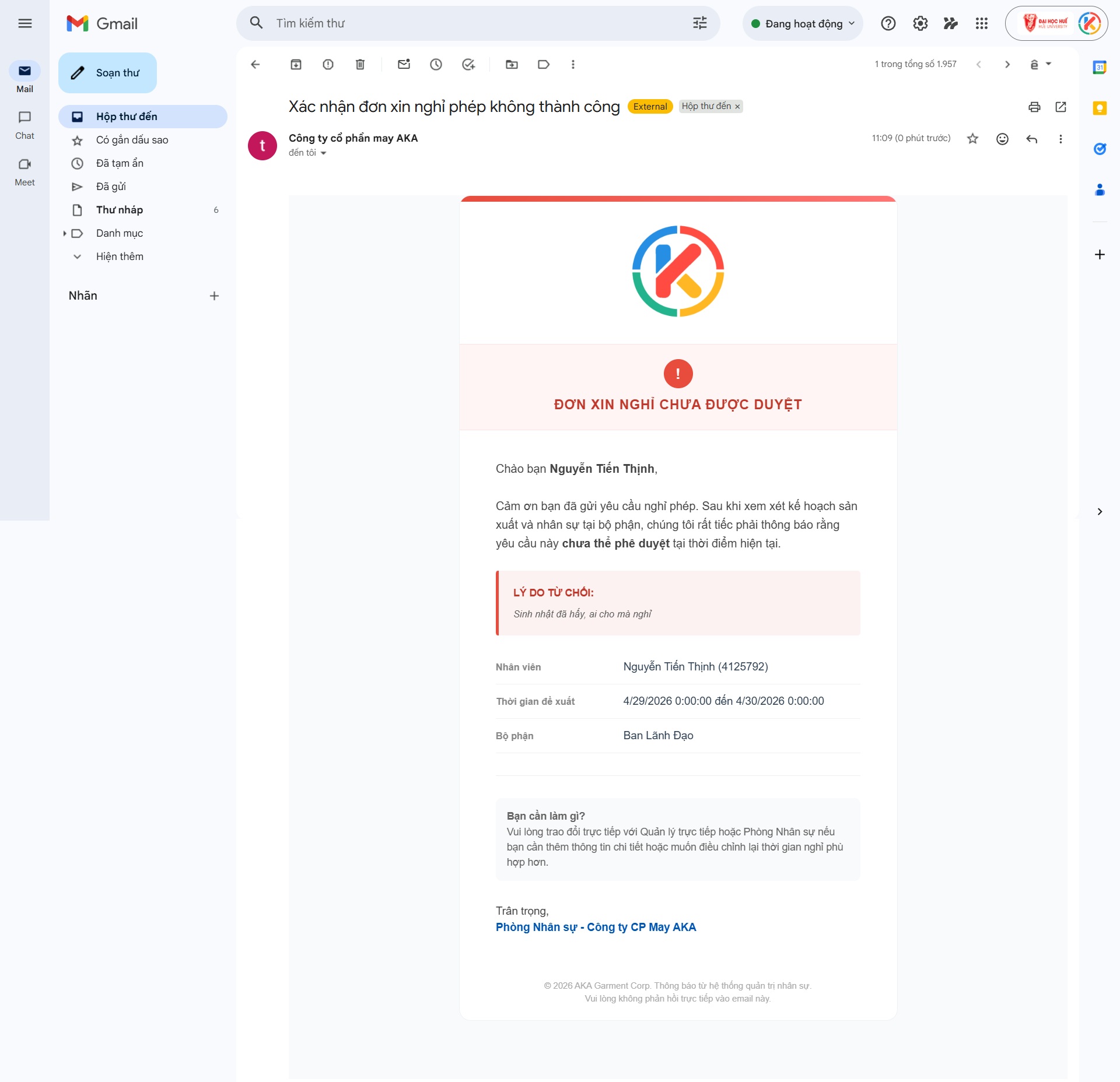 Email không duyệt