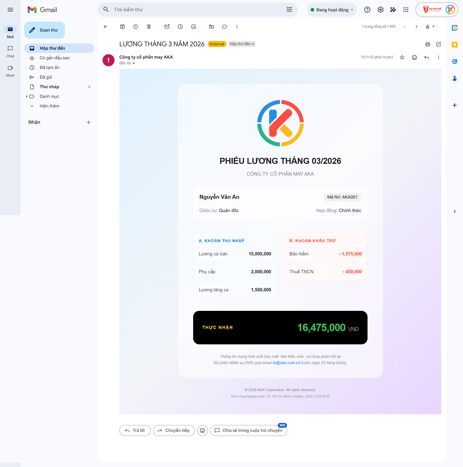 Giao diện Email tuyệt đẹp của AKA GO