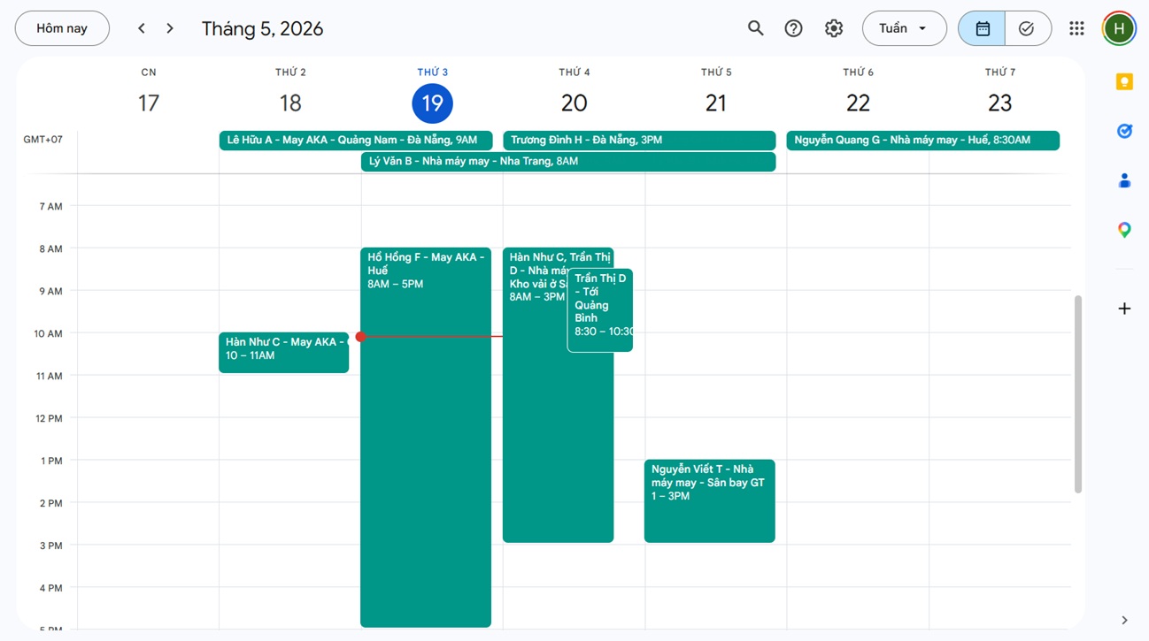 Đồng bộ lịch điều xe lên Google Calendar